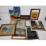 A collection of wall art, picture frames