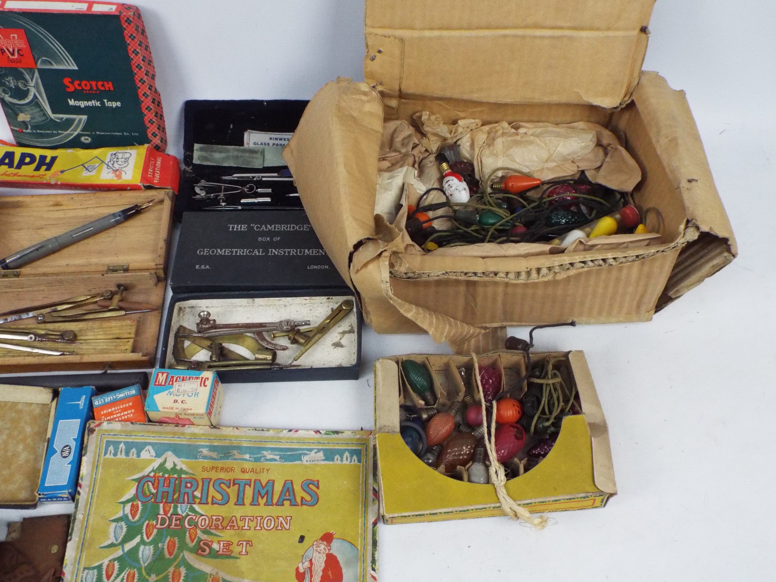 Lot to include boxed radio valves, vintage Christmas decorations, technical drawing sets and other. - Image 3 of 3