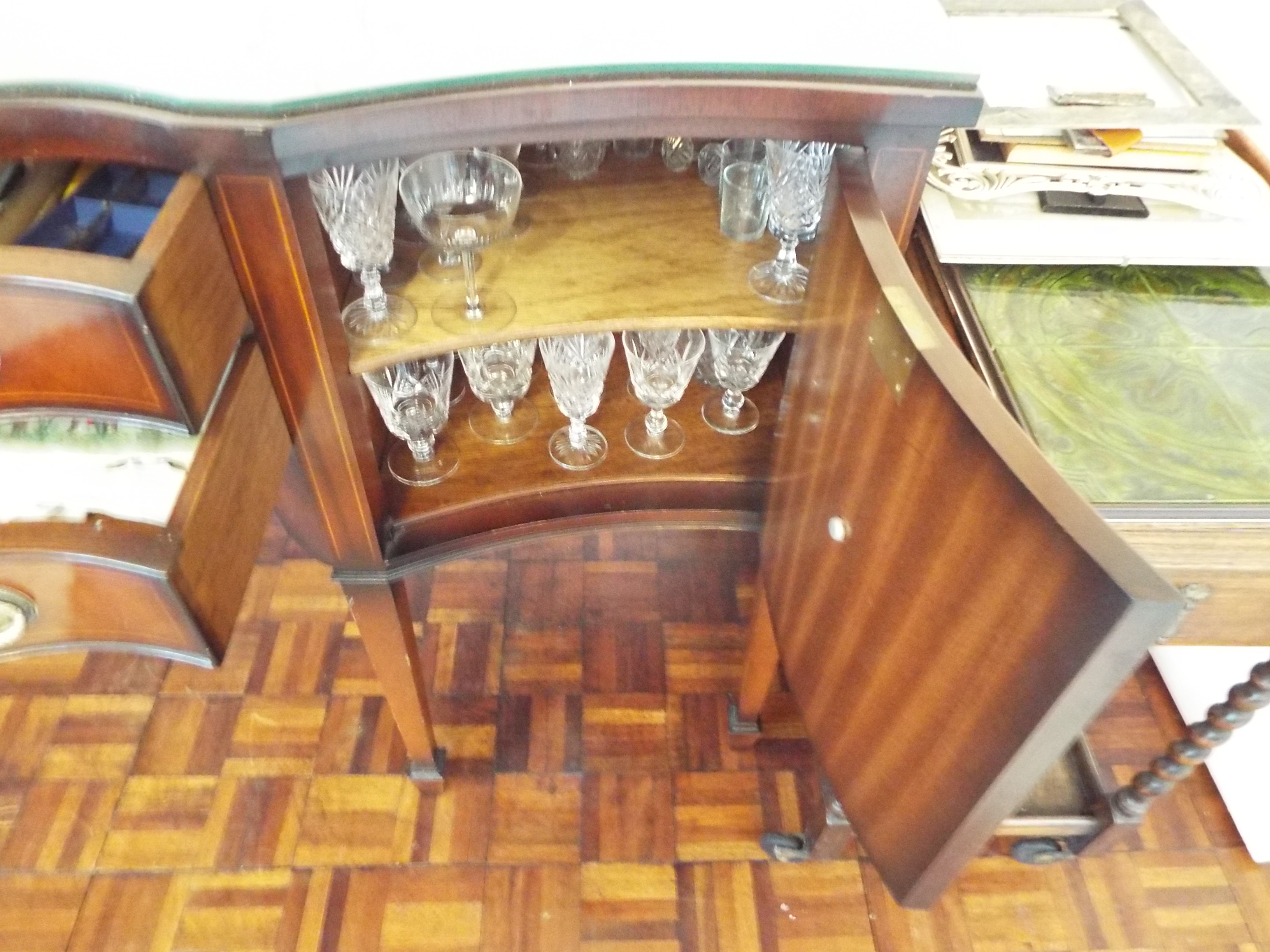 A sideboard having twin drawers flanked by single door cupboards with protective glass top, - Image 5 of 5