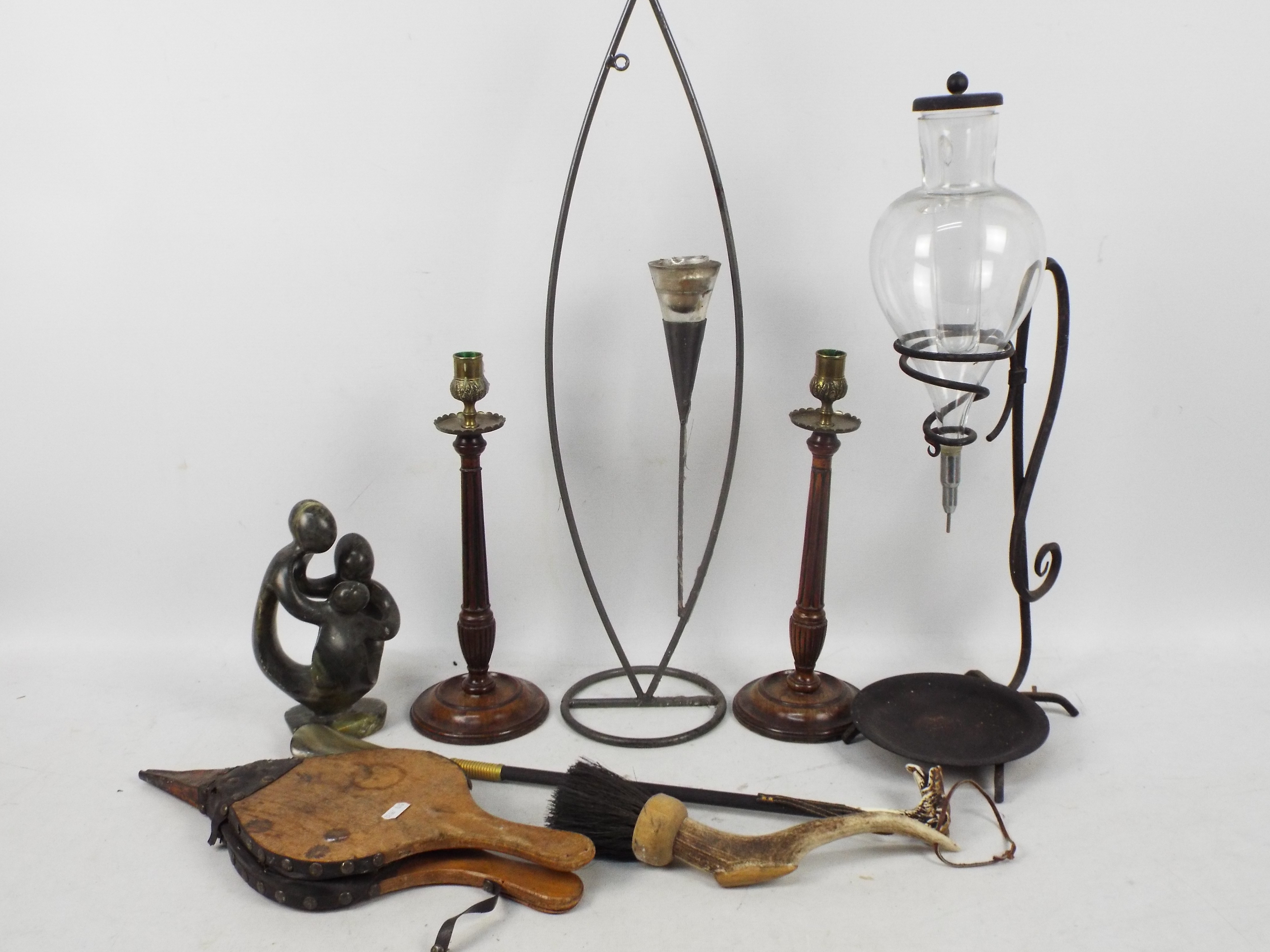 Lot to include vintage bellows, candlest