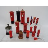 A group of miniature and small scale Post office pillar box models, smallest approximately 2 cm (h).