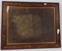 An oak framed John Speed map of Wales, approximately 38 cm x 49 cm image size.