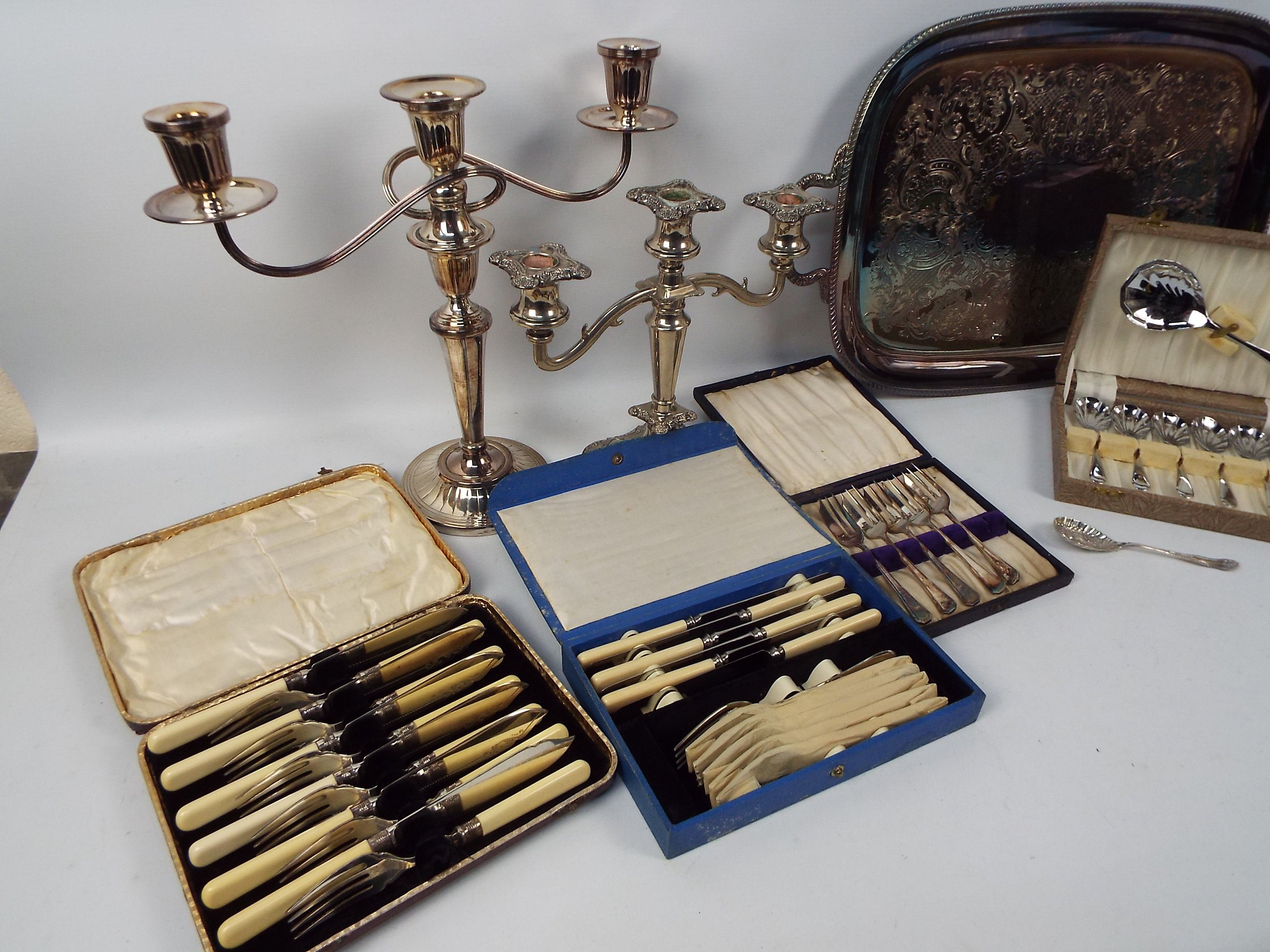 A quantity of plated ware to include twin handled tray, candelabra, - Image 3 of 3