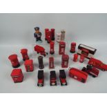 A collection of Post Office pillar box and public telephone box models to include trinket boxes,