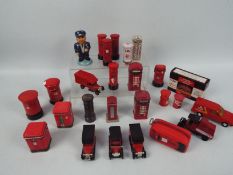 A collection of Post Office pillar box and public telephone box models to include trinket boxes,