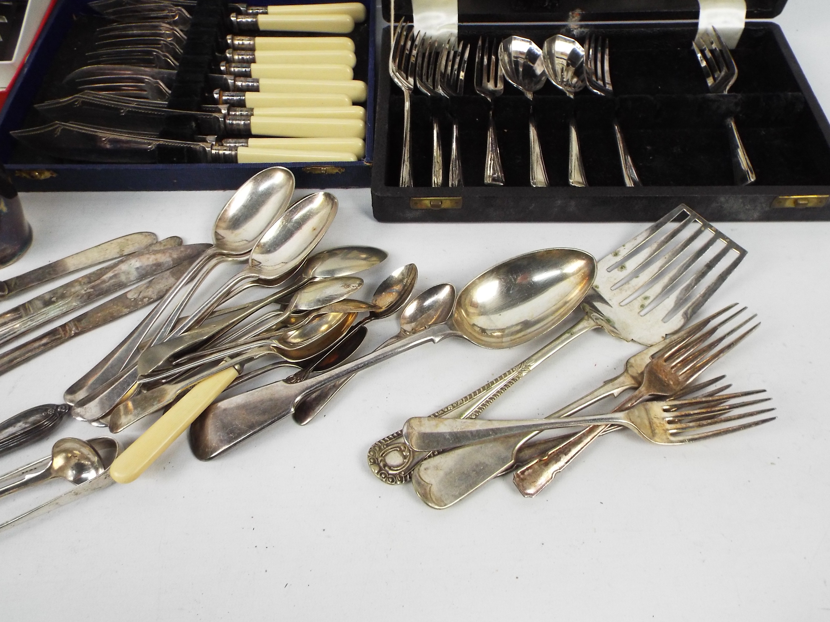 A collection of plated ware, part cased and a single Russian silver coffee spoon, - Image 3 of 4