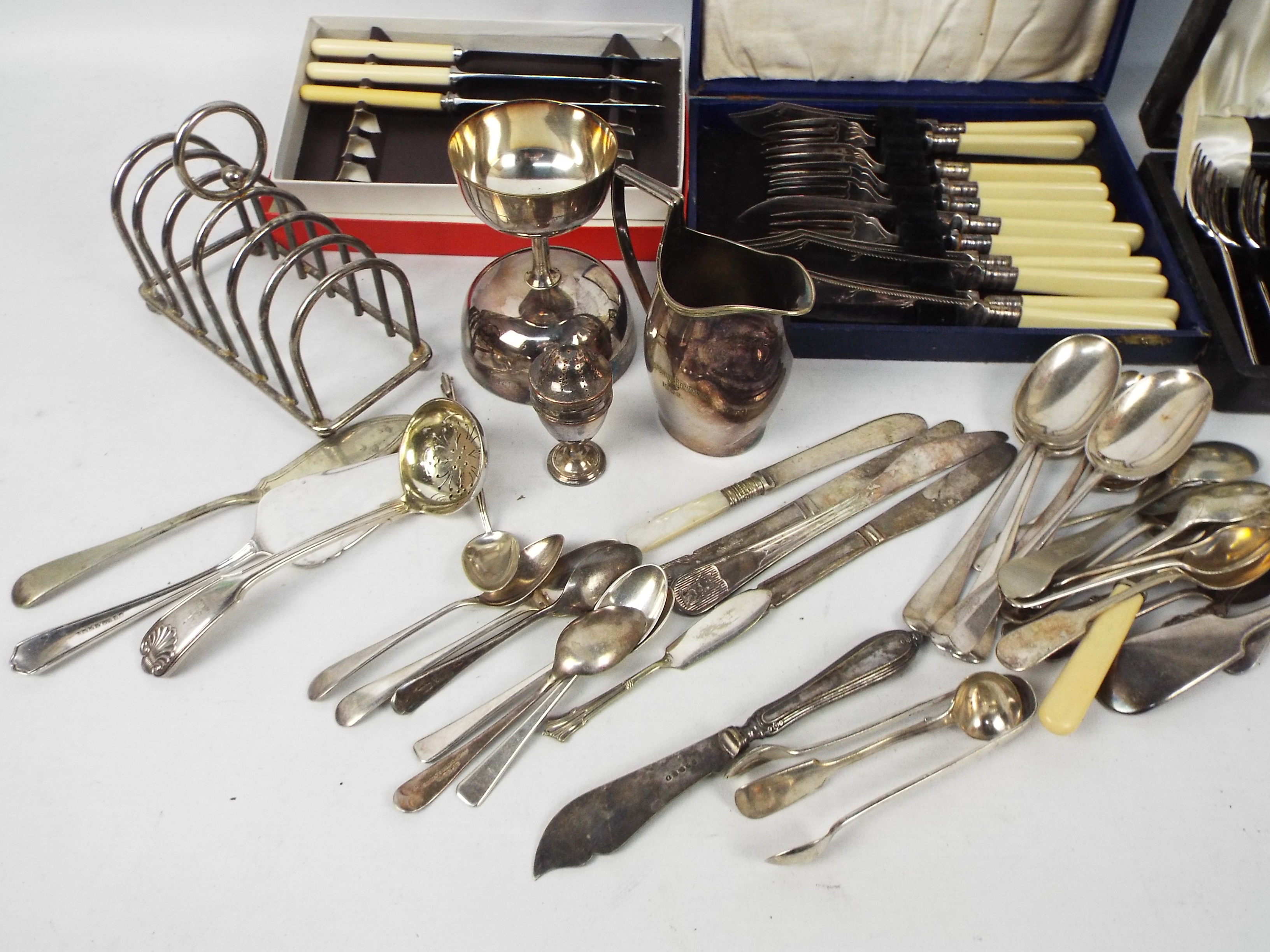 A collection of plated ware, part cased and a single Russian silver coffee spoon, - Image 2 of 4