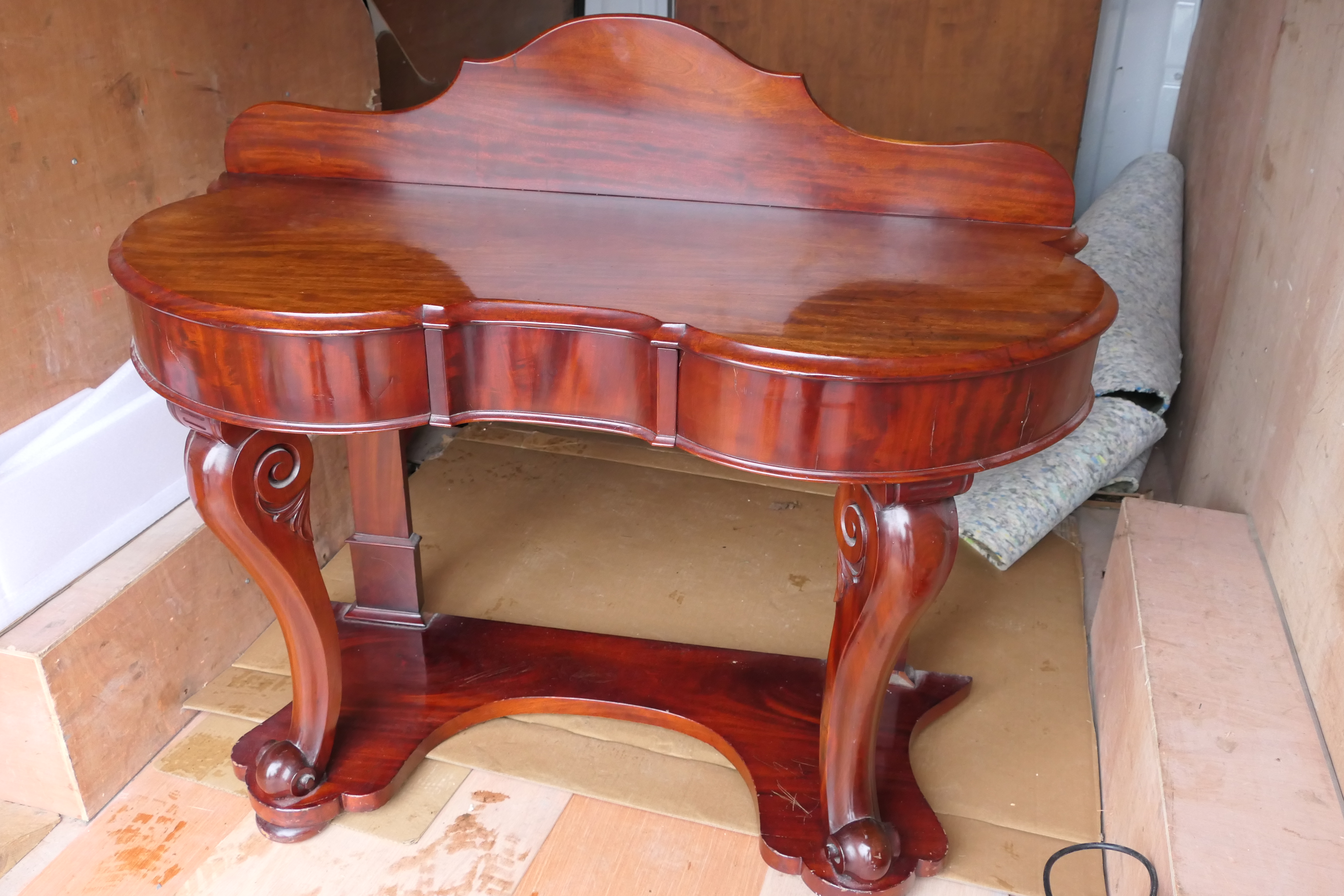 A mahogany, serpentine front, ledgeback console table with narrow central drawer, - Image 2 of 5