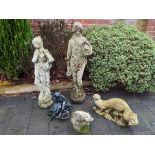 Garden Stoneware - Five garden ornaments varying in size up to 60 cm (h).