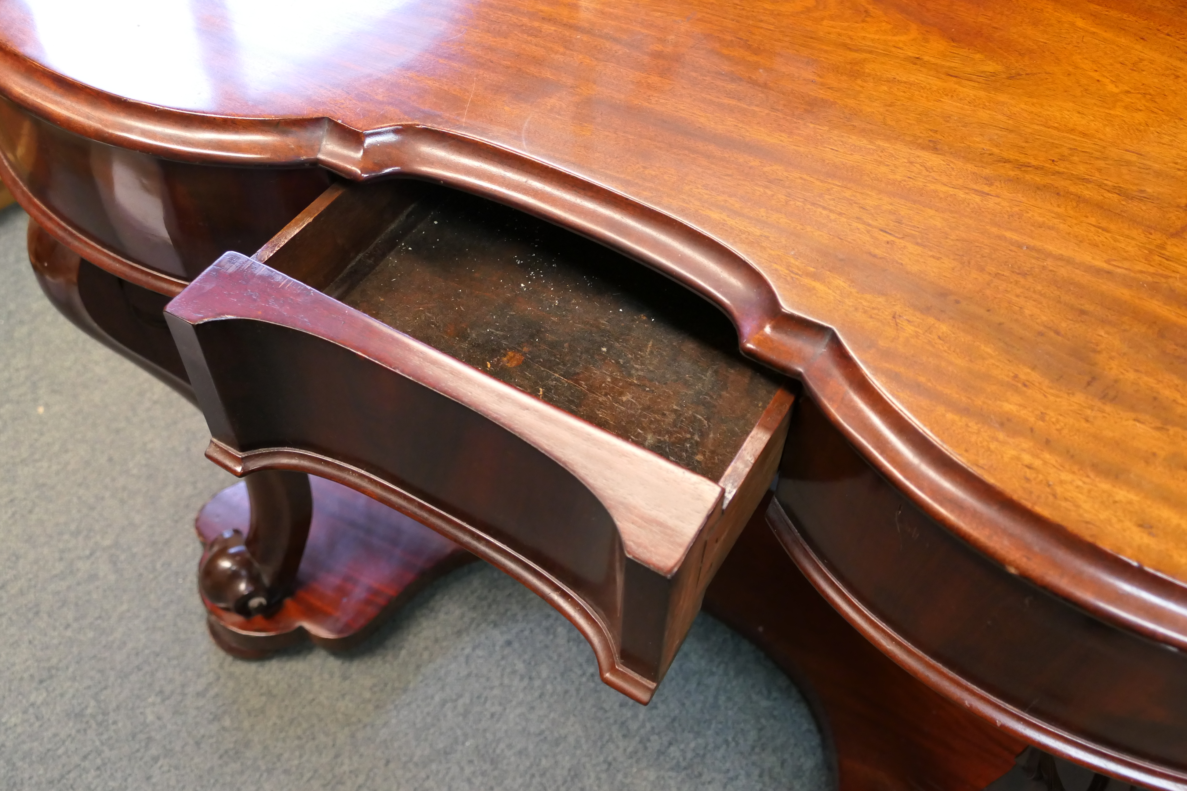 A mahogany, serpentine front, ledgeback console table with narrow central drawer, - Image 5 of 5