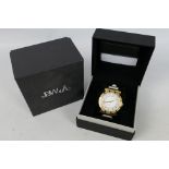 JBW pave dial diamond white watch # JB-6225-F, 18ct gold plate in presentation case with sundries,