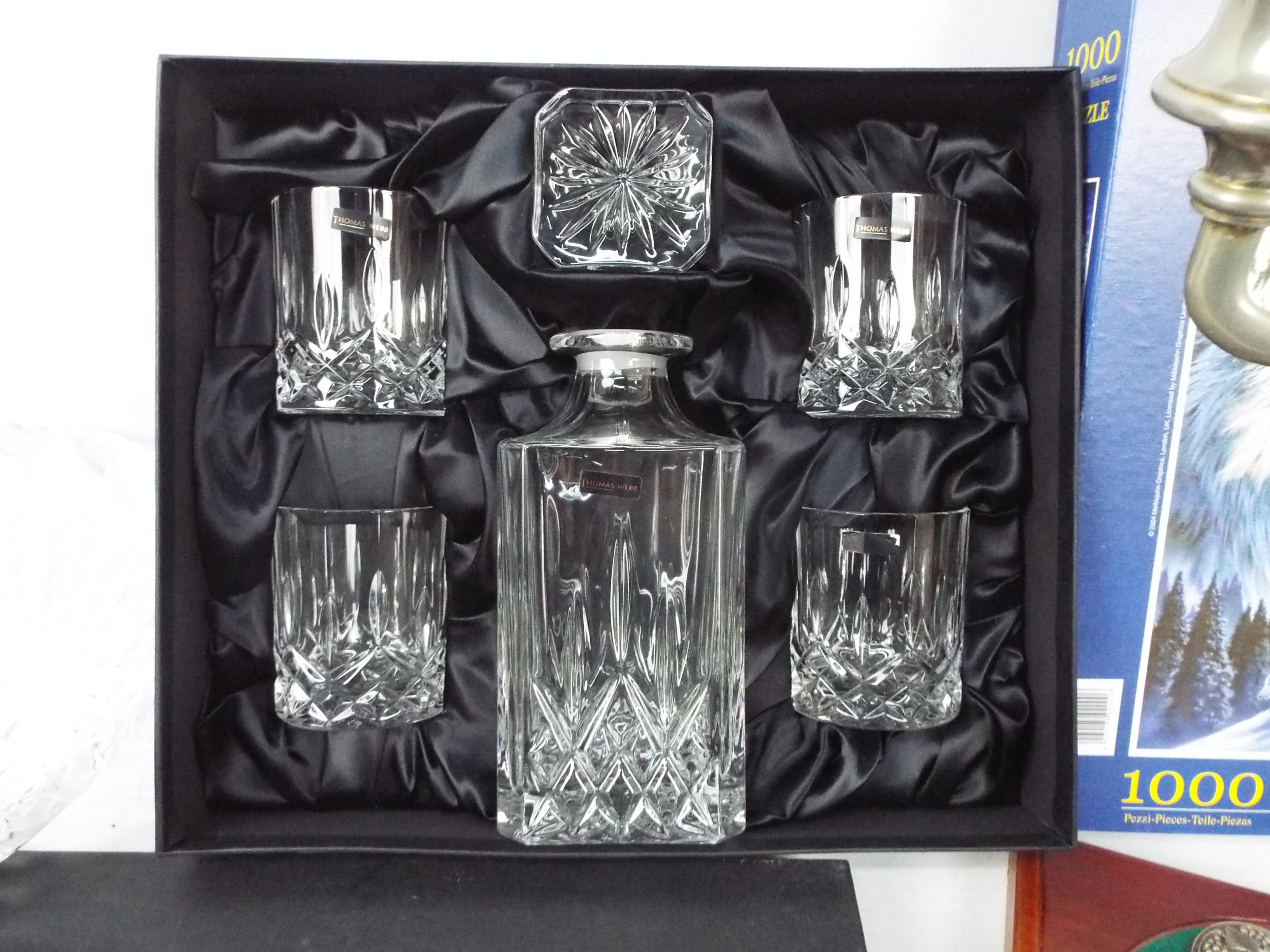 Lot to include plated candelabra, glassware including a boxed Thomas Webb decanter and glasses set, - Image 3 of 4