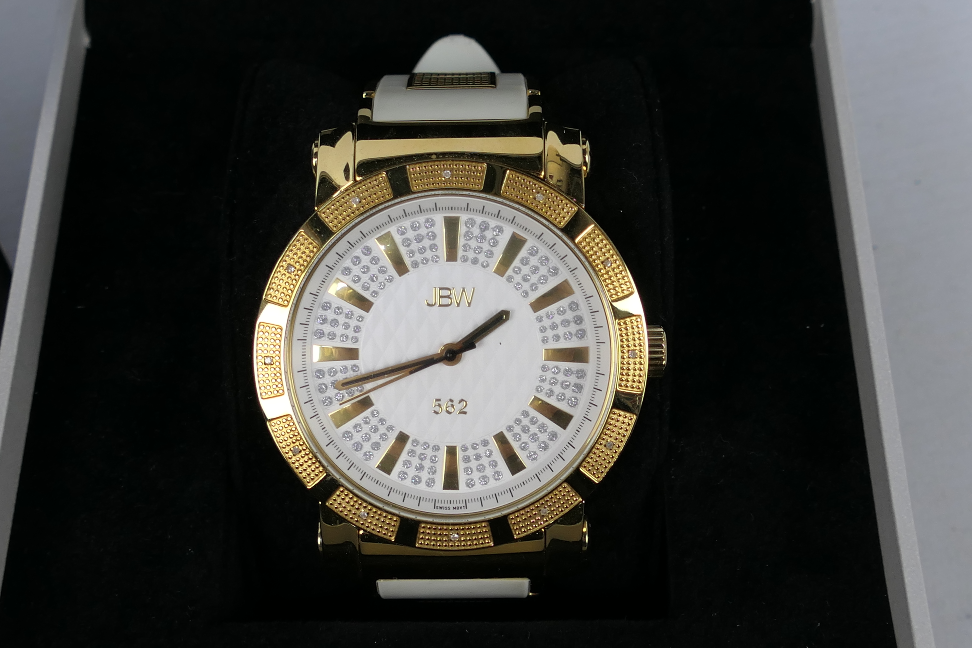 JBW pave dial diamond white watch # JB-6225-F, 18ct gold plate in presentation case with sundries, - Image 2 of 3