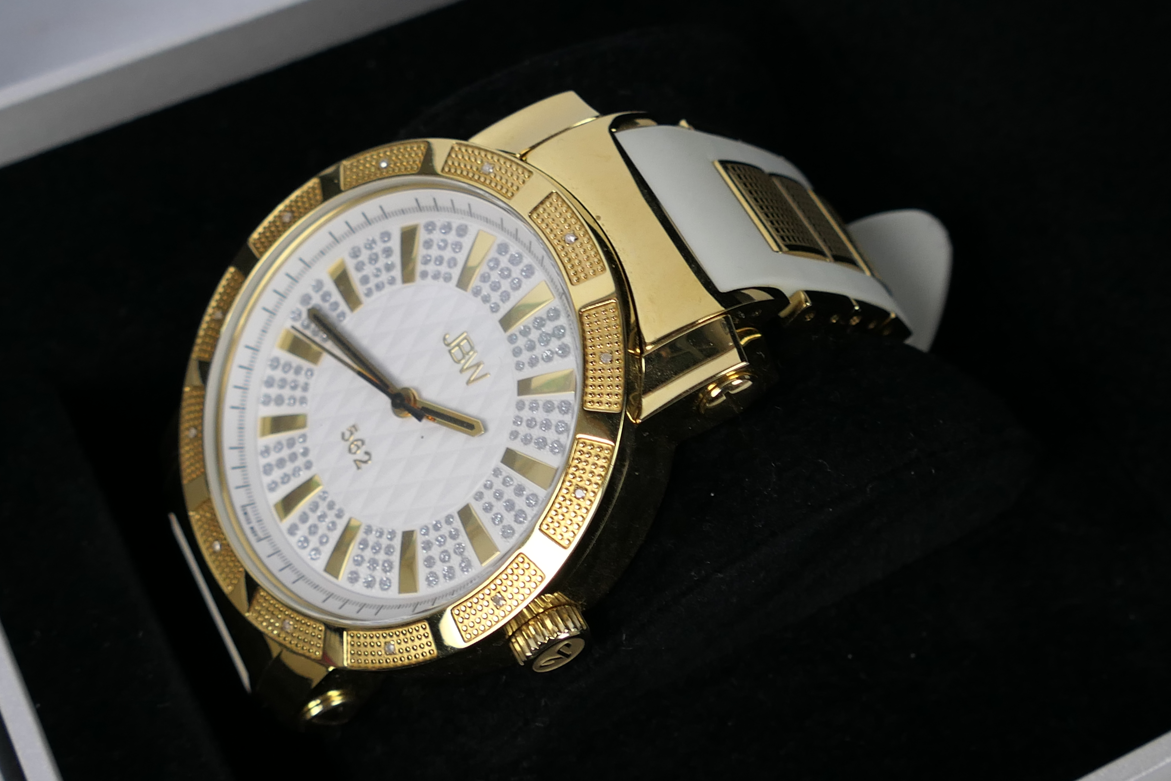 JBW pave dial diamond white watch # JB-6225-F, 18ct gold plate in presentation case with sundries, - Image 3 of 3