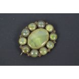 An antique yellow chalcedony brooch, 4 c