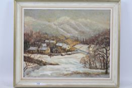 A framed oil on canvas landscape scene,