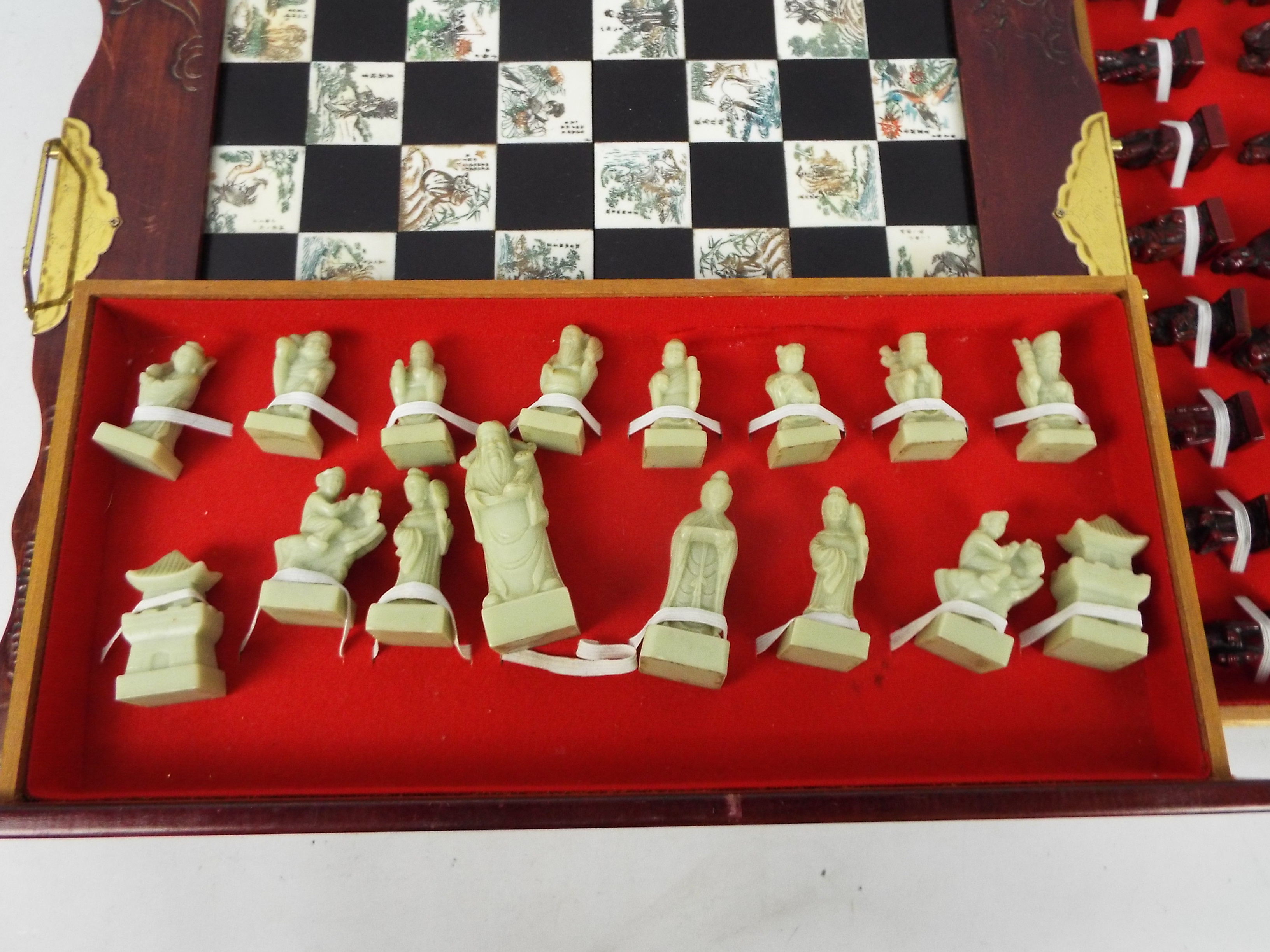 A Chinese style chess board and pieces w - Image 2 of 4