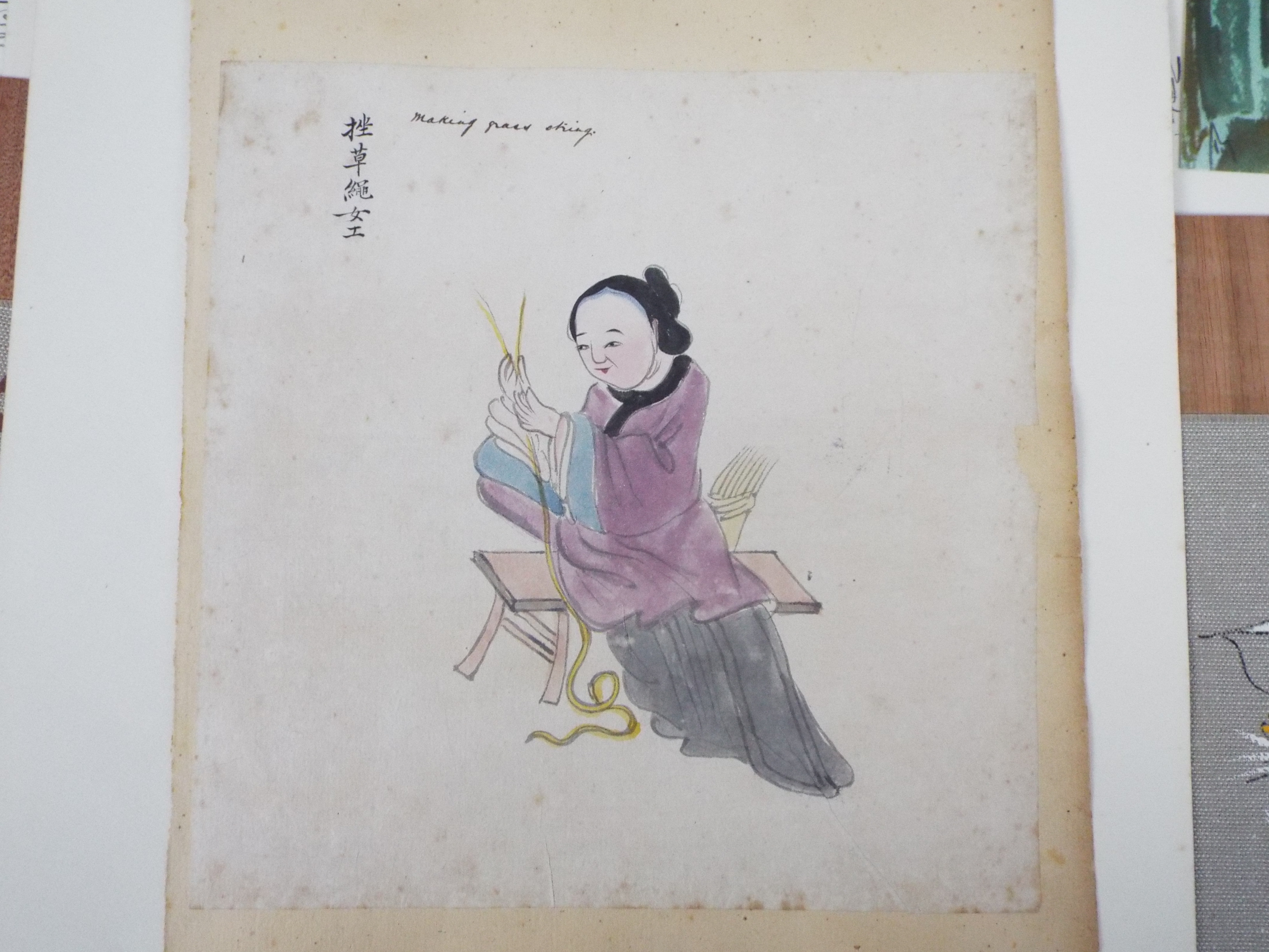 Five vintage Oriental pictures, ink and watercolour, each approximately 18 cm x 18 cm image size, - Image 11 of 11