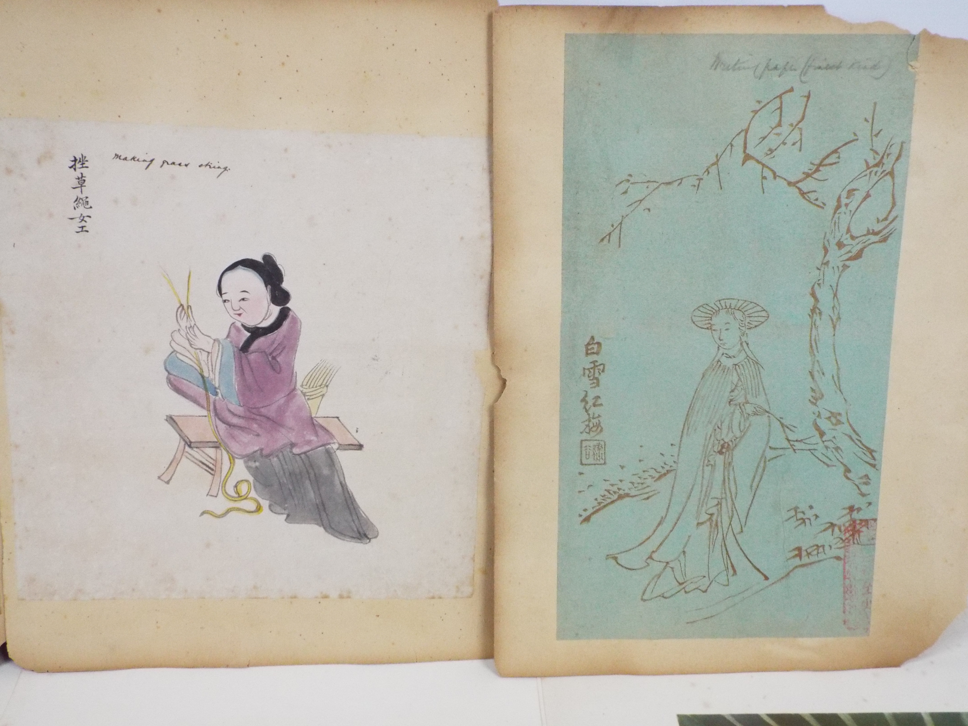 Five vintage Oriental pictures, ink and watercolour, each approximately 18 cm x 18 cm image size, - Image 5 of 11