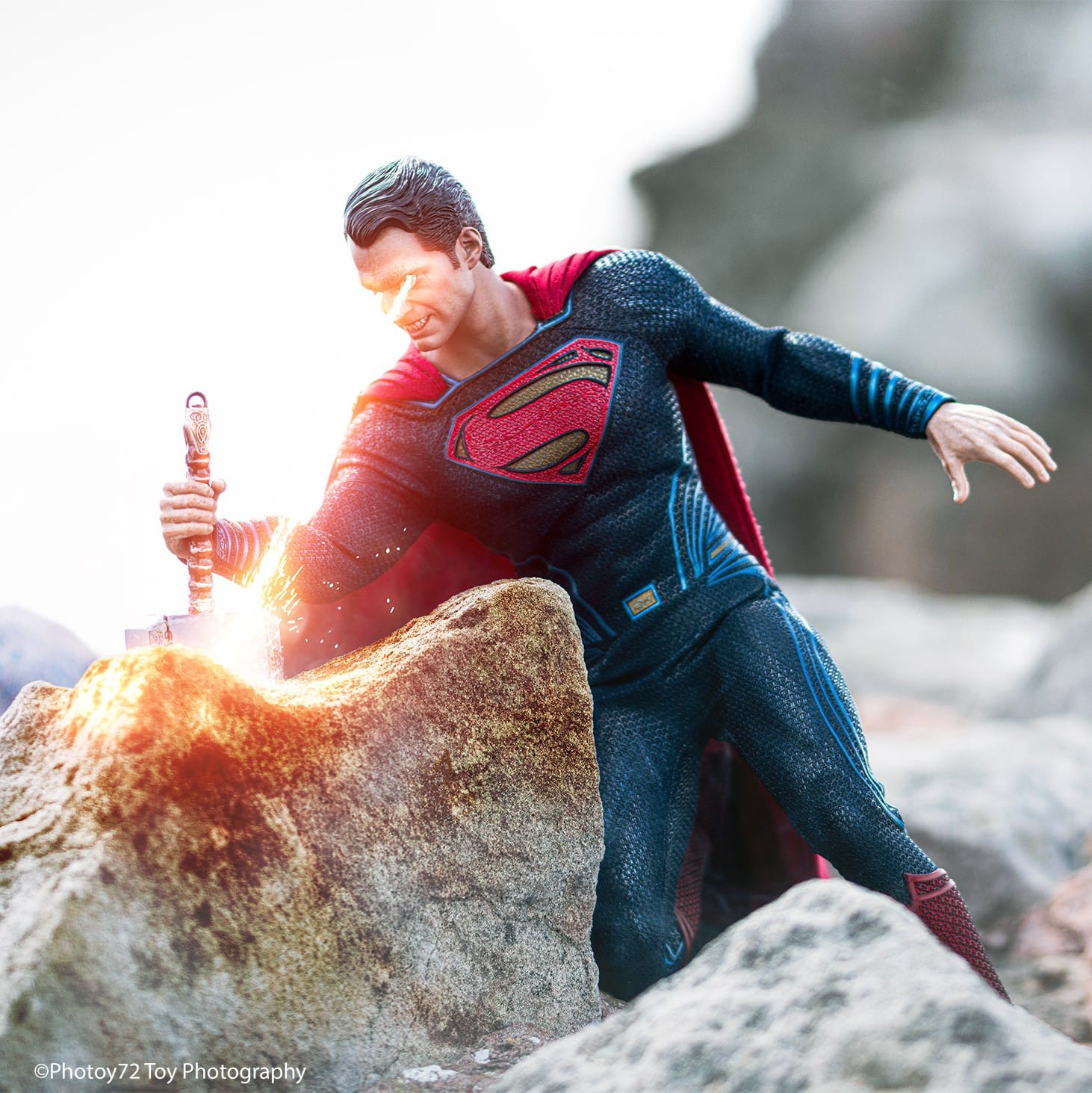 Superman - Toy Photography - A high quality signed framed A4 print of the Man Of Steel Pulling