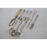 A collection of silver flatware and a silver letter opener, various assay and sponsors marks,
