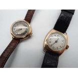 Two vintage yellow metal wristwatches, the gentleman's watch with 21 mm diameter dial,