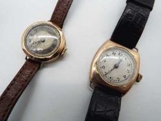 Two vintage yellow metal wristwatches, the gentleman's watch with 21 mm diameter dial,