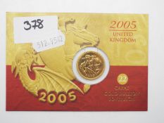 Gold Sovereign - a Queen Elizabeth II gold Sovereign, 2005,