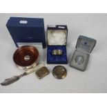 Silver Group - Lot to include a silver mounted bottle drip, silver mounted bottled coaster,