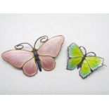 Two enamelled butterfly brooches, one stamped Silver, largest approximately 6 cm (l).