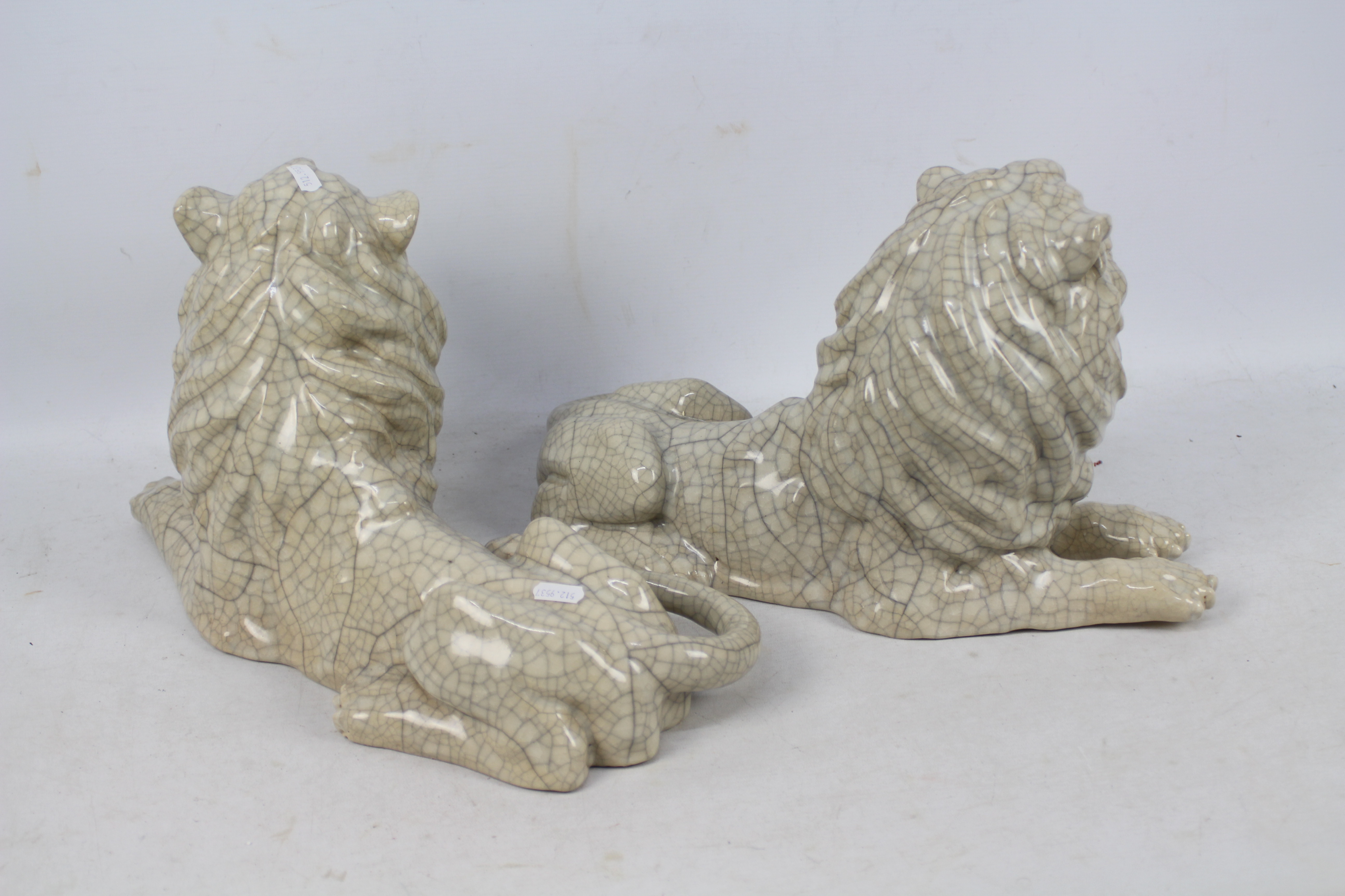 A large pair of crackle glaze lions, impressed seal mark to the base of one, - Image 6 of 8