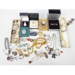 A collection of various costume jewellery with some silver / white metal to include locket, rings,