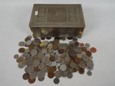 A collection of UK and foreign coins including two Victorian crowns, both 1891.