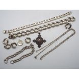 A collection of silver and white metal jewellery to include bracelets (A/F), locket pendant,