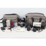 Photography - Two camera bags containing cameras and accessories to include a Pentax ME Super with