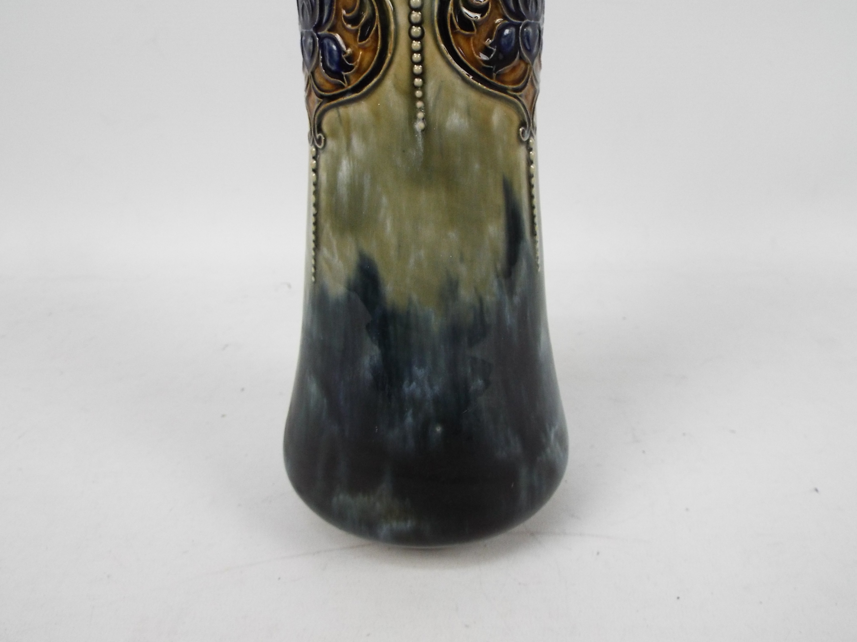 A Royal Doulton stoneware vase of tapering cylindrical form decorated with Art Nouveau flowers, - Image 3 of 6