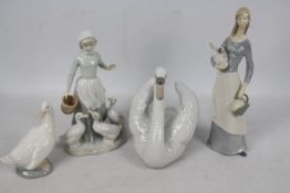 Lladro, Nao and similar figures / groups, largest approximately 27 cm (h).