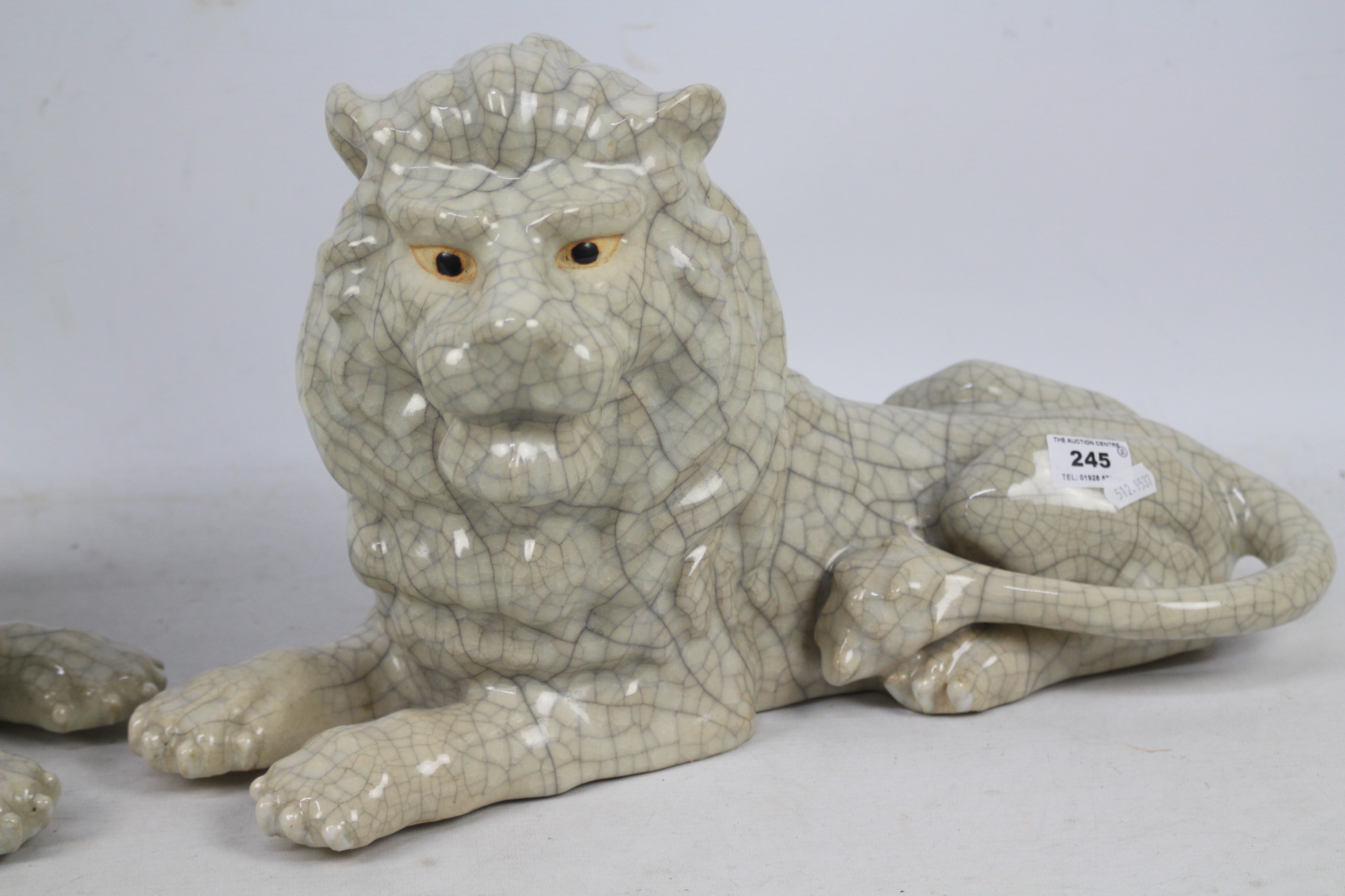 A large pair of crackle glaze lions, impressed seal mark to the base of one, - Image 4 of 8