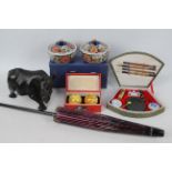 A collection of Oriental items to include hand painted parasol, ceramics,