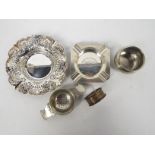 Silver Group - Two hallmarked silver ashtrays and a silver napkin ring,