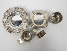 Silver Group - Two hallmarked silver ashtrays and a silver napkin ring,