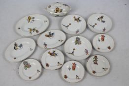 A small quantity of children's tablewares decorated with anthropomorphic animals.