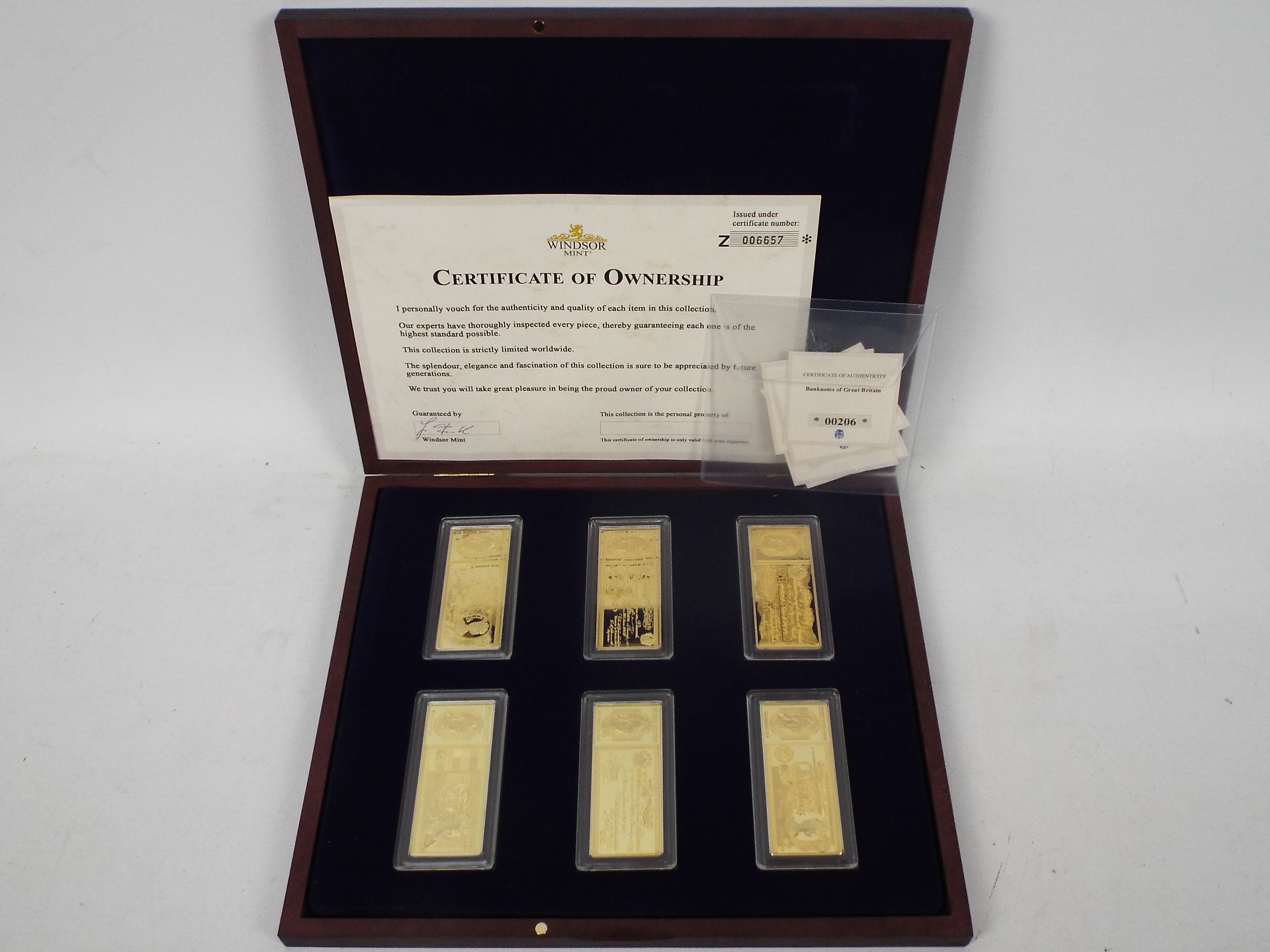 A limited edition, Windsor Mint, 24ct gold plated Banknotes Of Great Britain set,