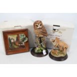 Country Artists - Three models comprising a large Tawny Owl With Honeysuckle,