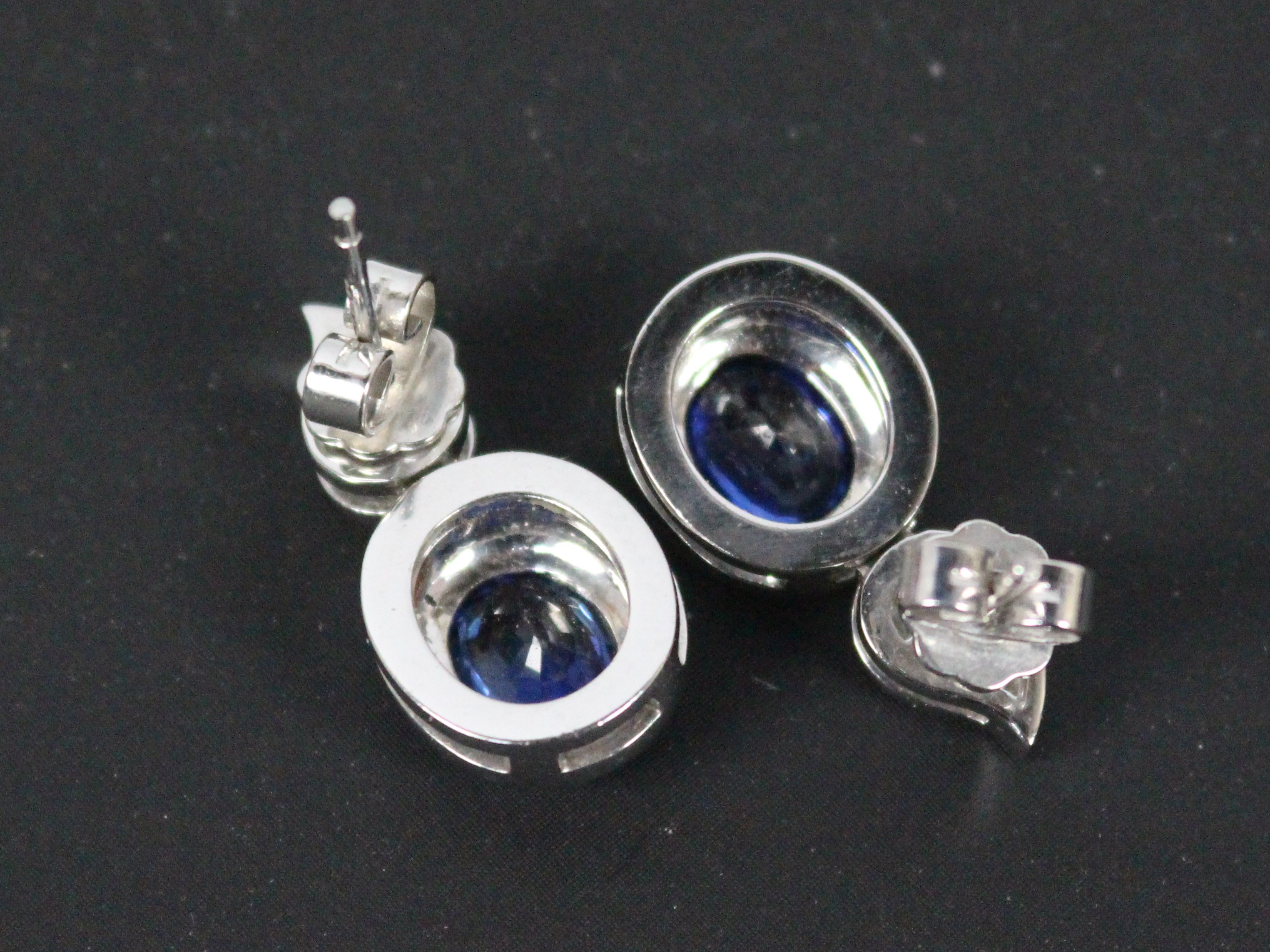 A pair of platinum, sapphire and diamond drop earrings, approximately 10.9 grams. - Image 3 of 3