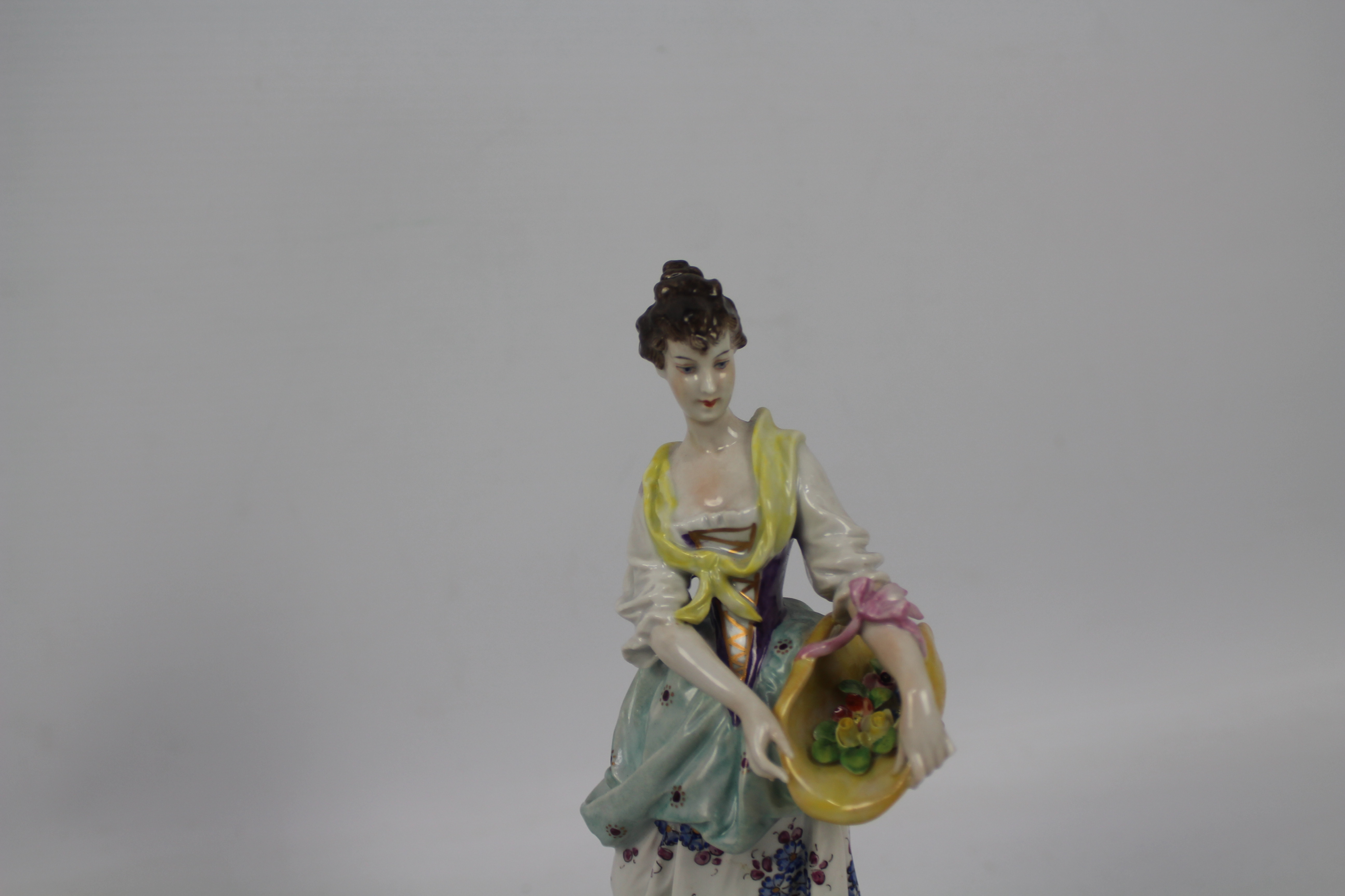Volkstedt Porcelain - Two hand painted figures of flower pickers, one female, one male, - Image 4 of 5
