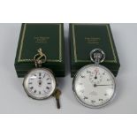 A silver cased, open face lady's pocket watch with Roman numerals to a white,