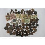 A quantity of 18th century and later copper coins / tokens and a small quantity of further coins