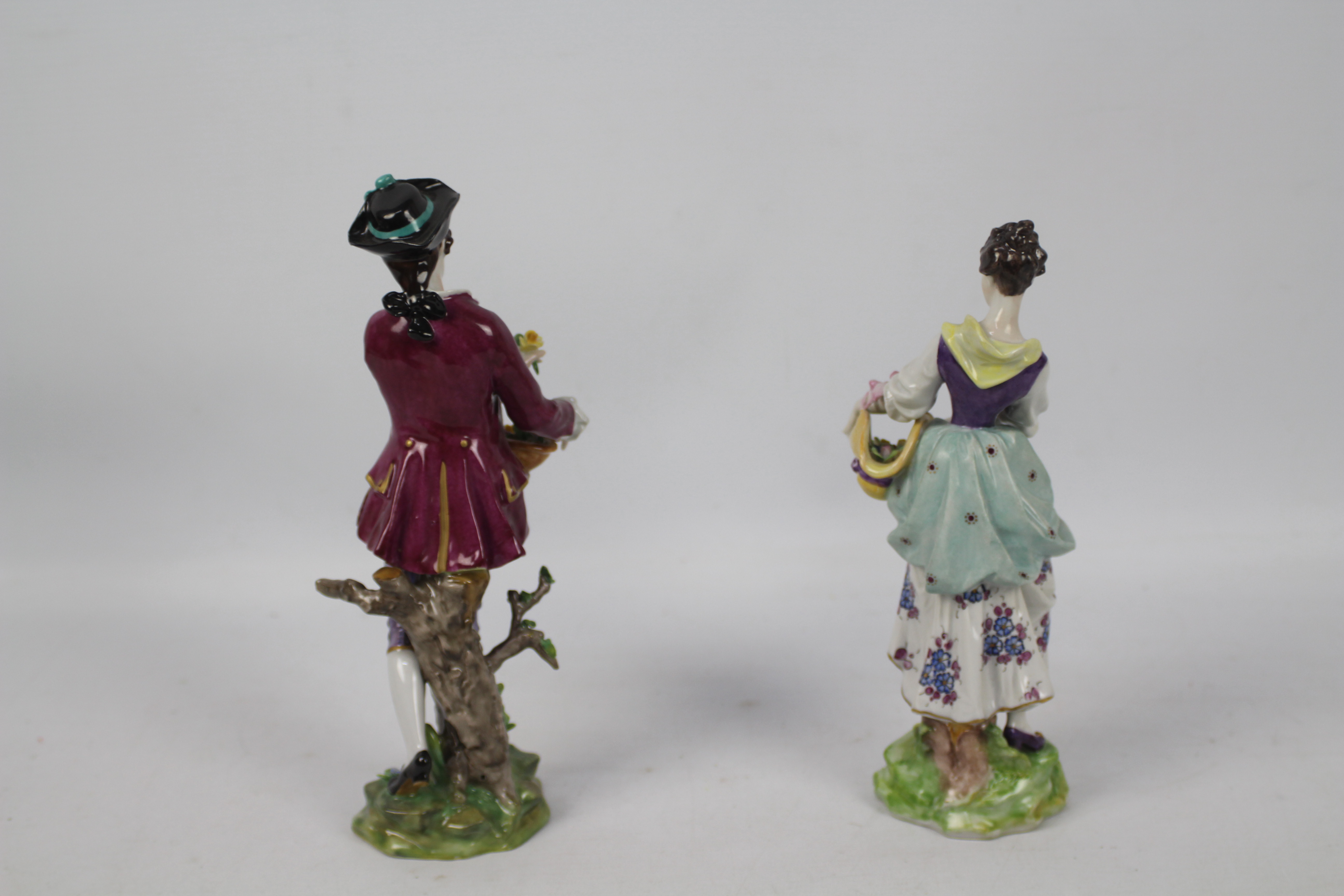 Volkstedt Porcelain - Two hand painted figures of flower pickers, one female, one male, - Image 2 of 5