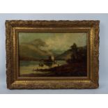 A giltwood framed oil on canvas landscape scene,